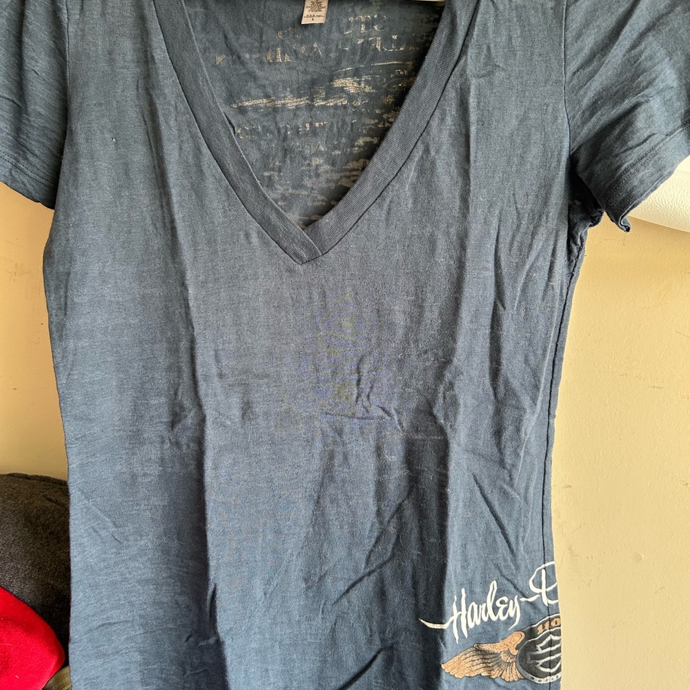 Harley-Davidson Blue and Gray Fitted Short Sleeve T-Shirt